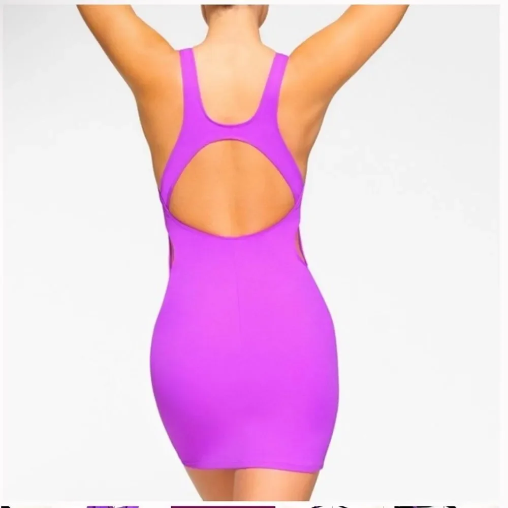 Skims Signature Recycled Swim Cut Out Tank Dress in color taffy size 3X